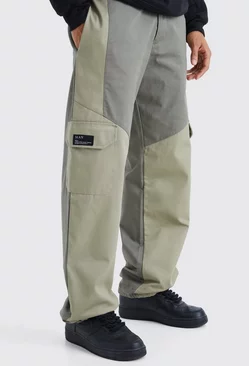 Khaki Slim Fit Colour Block Cargo Pants With Woven Tab