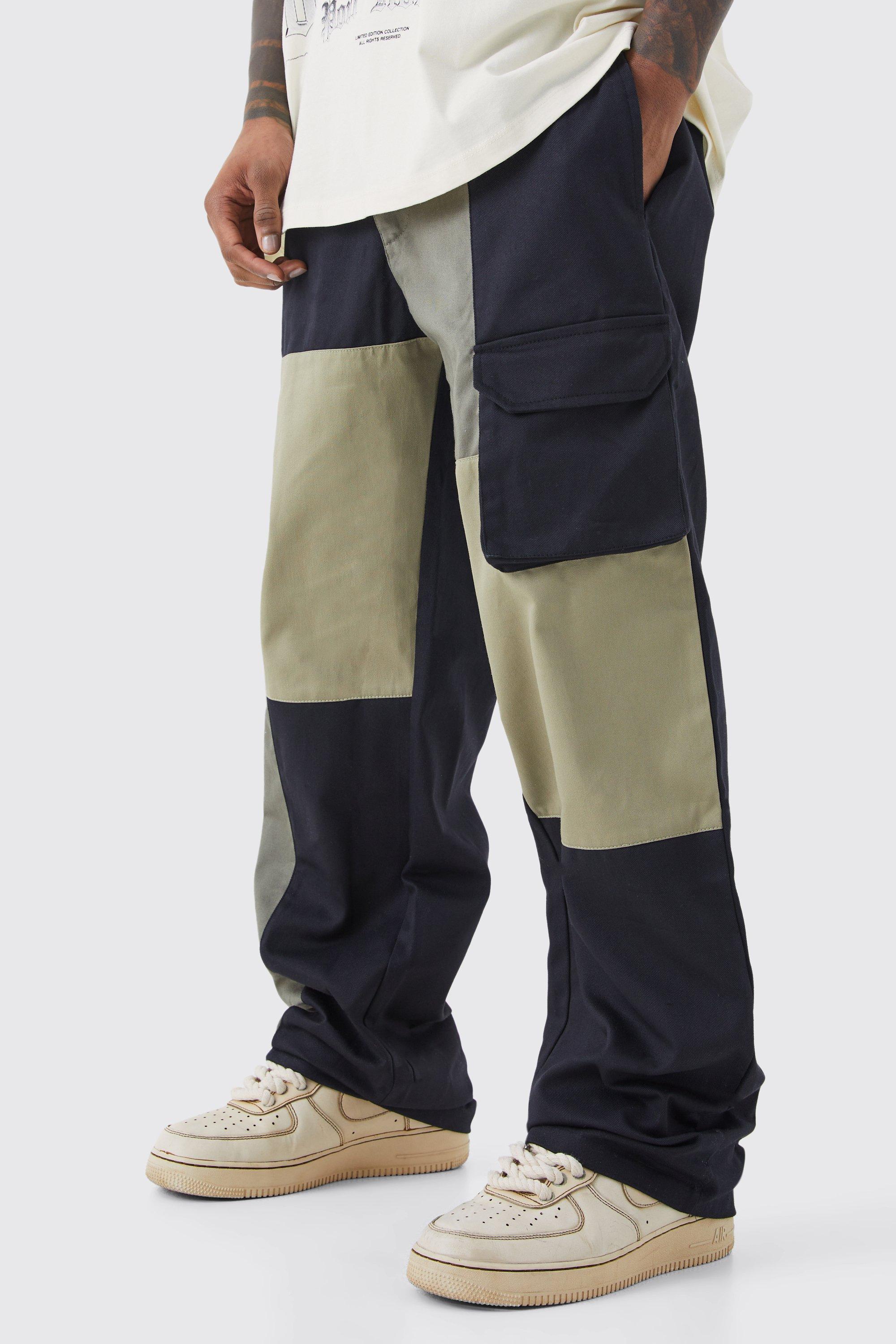 Khaki Wide Leg Pants Unisex Large Pocket Cargo Pants Solid Color