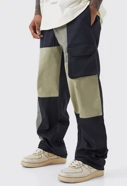 Khaki Relaxed Fit Multi Colour Block Cargo Pants