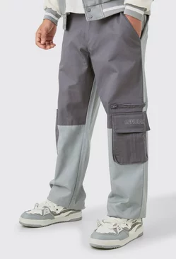 Relaxed Fit Colour Block Official Branded Cargo Pants Charcoal