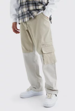 Relaxed Fit Colour Block Official Branded Cargo Pants Stone