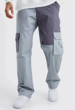 Charcoal Grey Relaxed Fit Colour Block Tonal Branded Cargo Pants