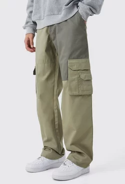 Khaki Relaxed Fit Colour Block Tonal Branded Cargo Pants
