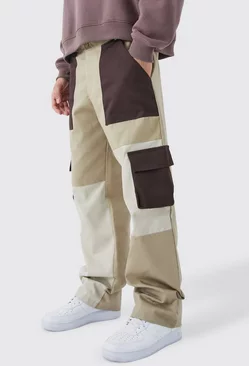 Chocolate Brown Relaxed Fit Colour Block Cargo Pants