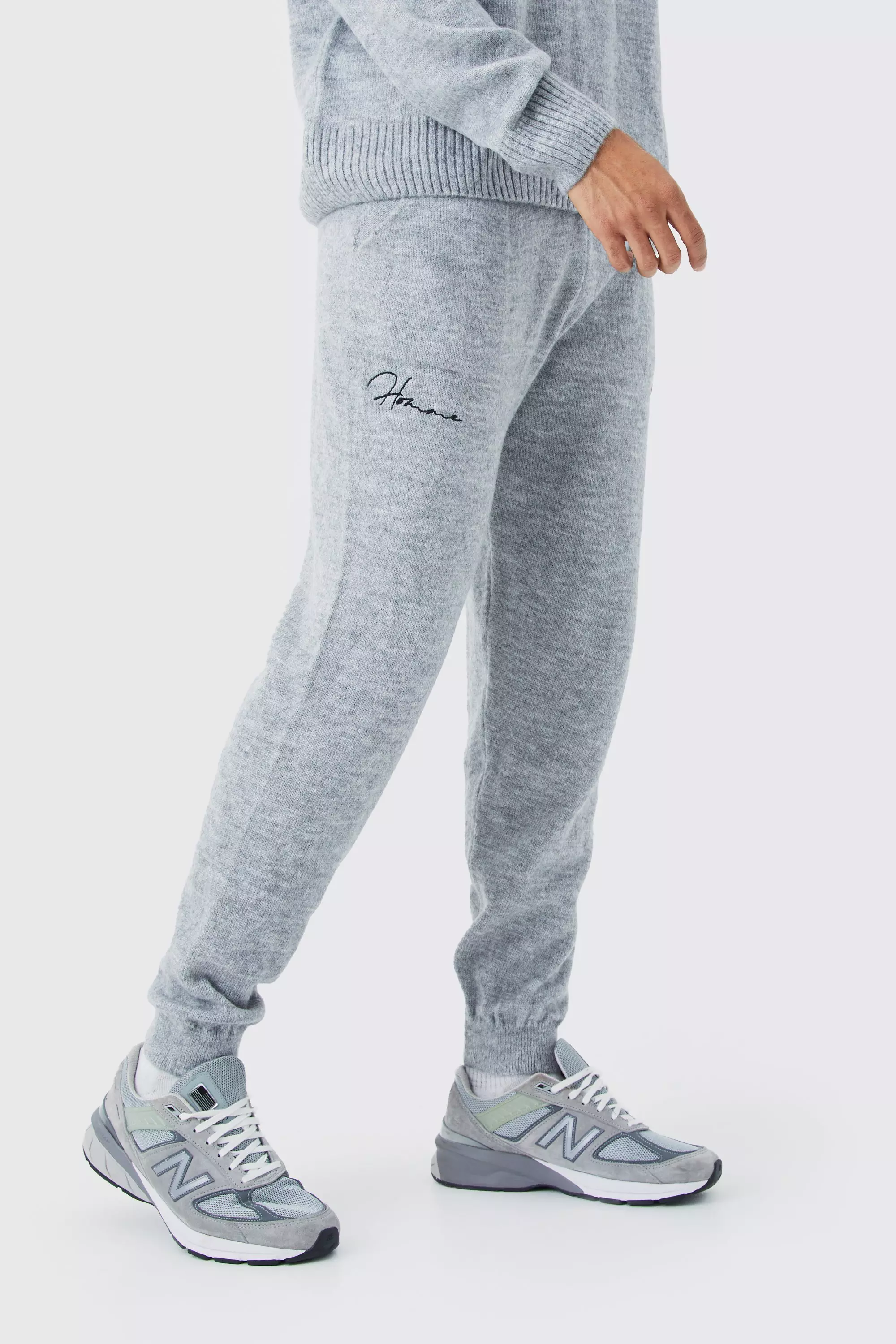 Charcoal Grey Oversized Homme Brushed Rib Knit Sweatpants