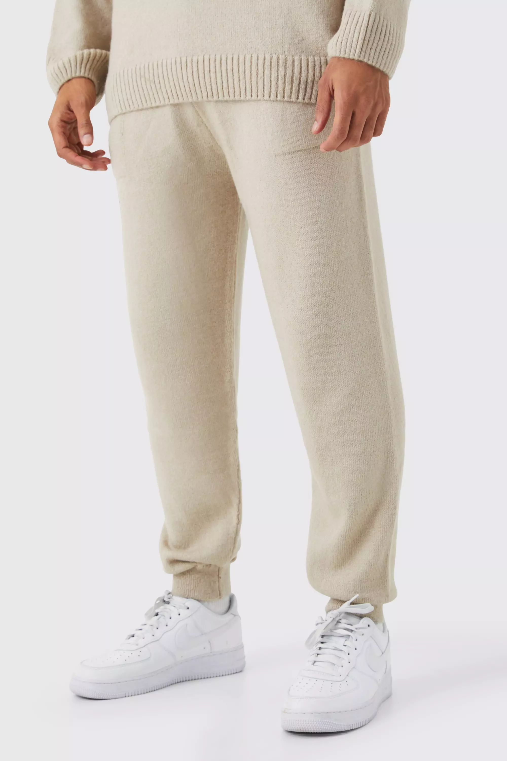 Oversized Homme Brushed Rib Knit Sweatpants Stone