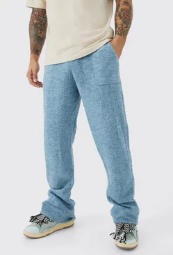 Relaxed Herringbone Knit Wide Leg Sweatpants slate blue