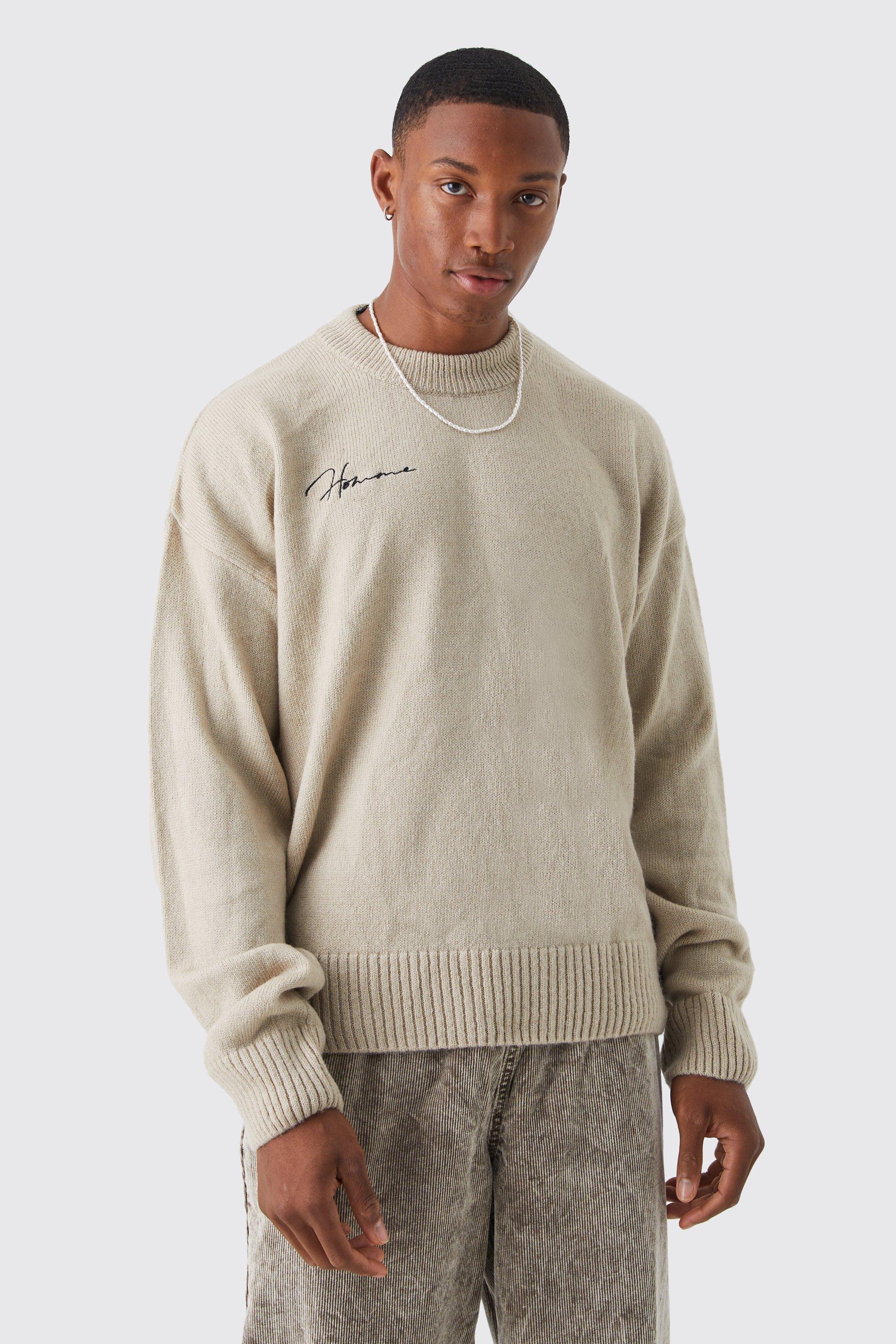 Boxy Homme Extended Neck Brushed Rib Knit Sweater | boohooMAN USA