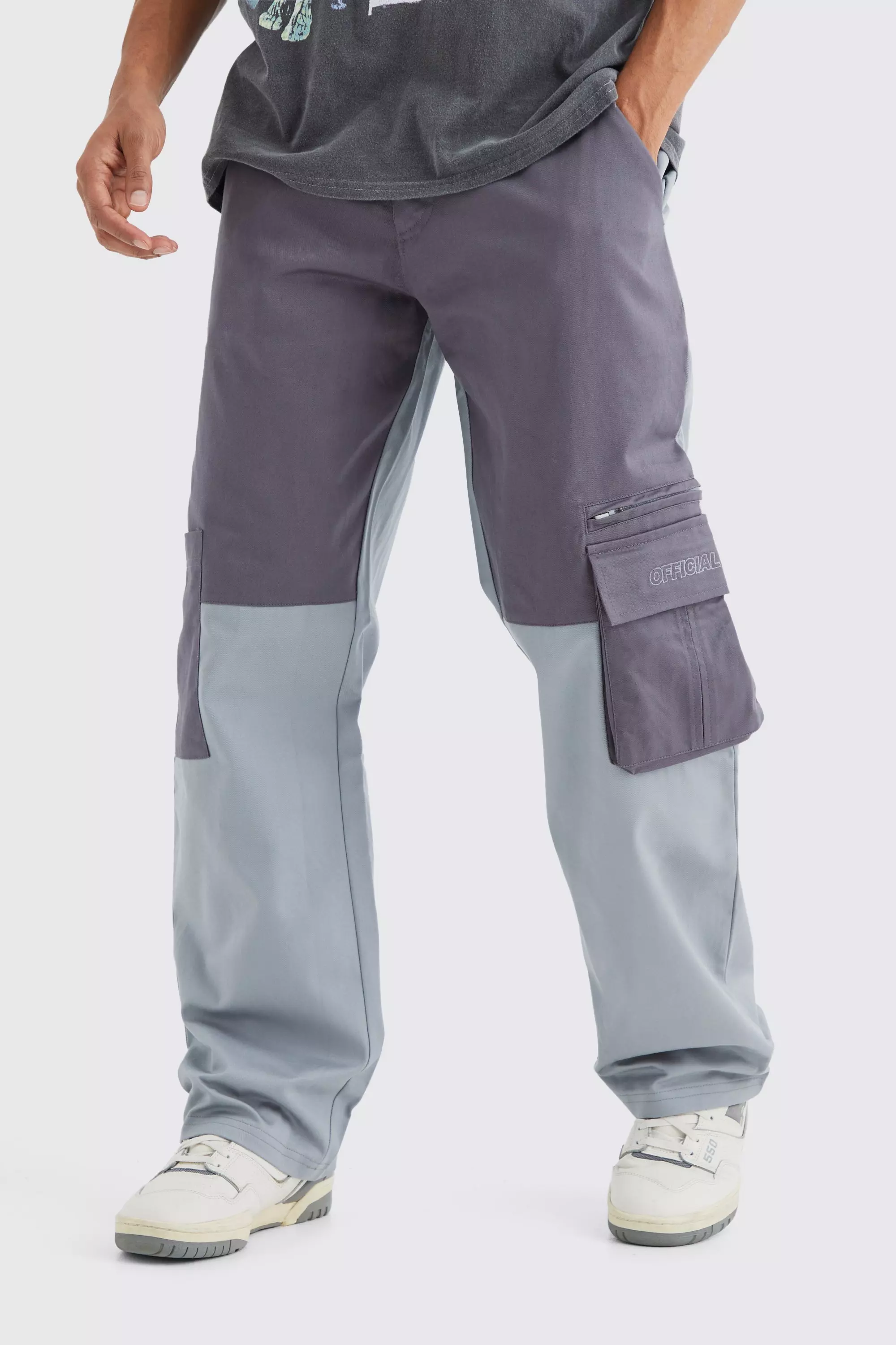 Slim Flare Gusset Colour Block Cargo Pants Slate