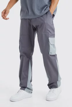 Charcoal Grey Slim Flare Gusset Colour Block Cargo Pants