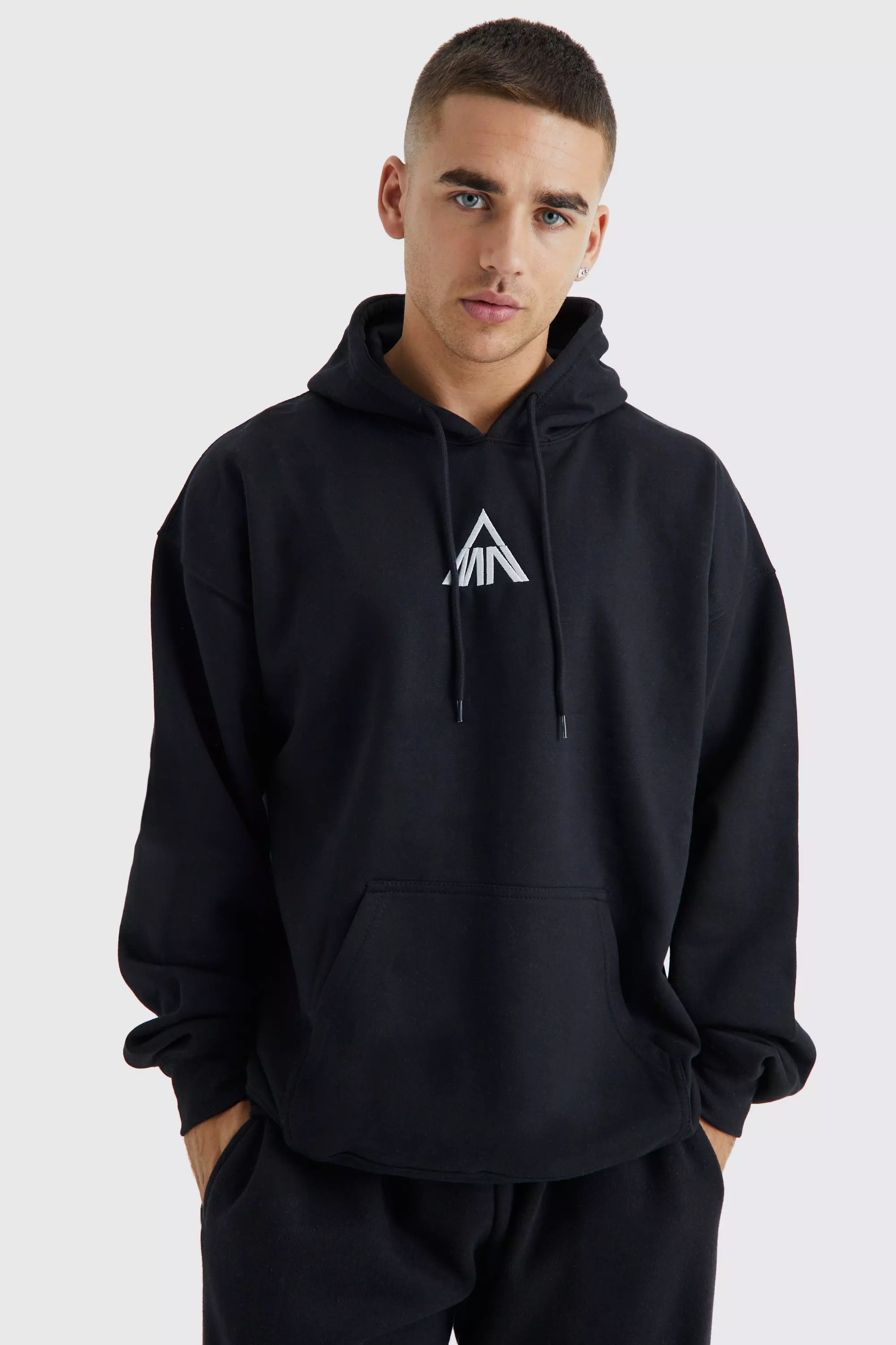 Man Oversized Embroidered Hoodie Black