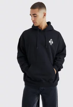 Oversized Man Embroidered Hoodie Black
