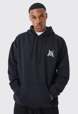 Black Oversized Man Embroidered Hoodie
