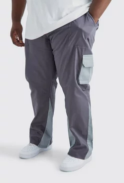 Charcoal Grey Plus Slim Flare Gusset Colour Block Cargo Pants