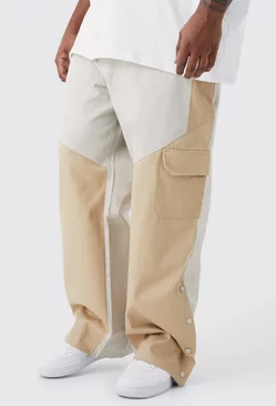 Plus Slim Fit Colour Block Cargo Pants With Woven Tab Stone
