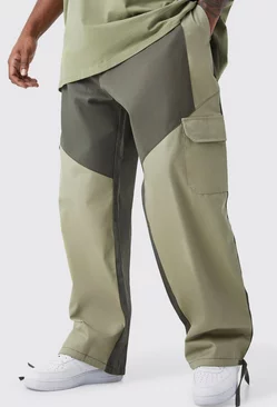 Plus Slim Fit Colour Block Cargo Pants With Woven Tab Khaki