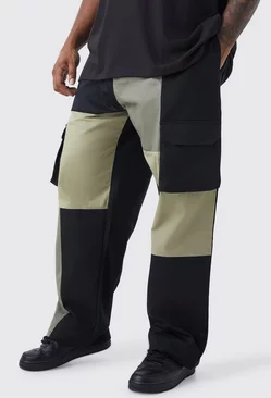 Plus Relaxed Fit Multi Colour Block Cargo Pants Khaki