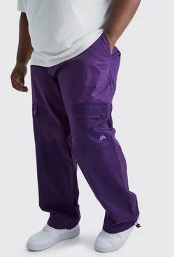 Plus Relaxed Fit Colour Block Tonal Branded Cargo Pants Purple
