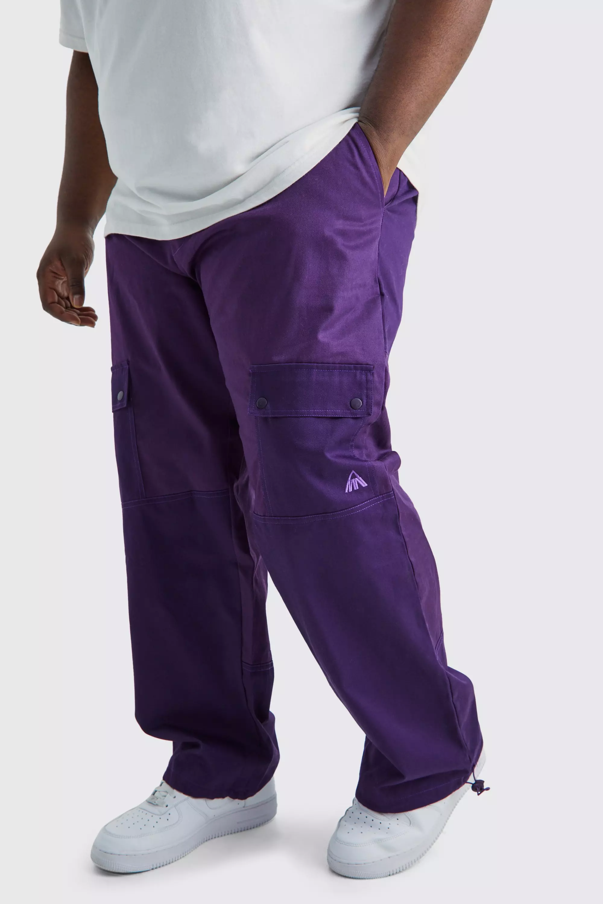 Purple Plus Relaxed Fit Colour Block Tonal Branded Cargo Pants