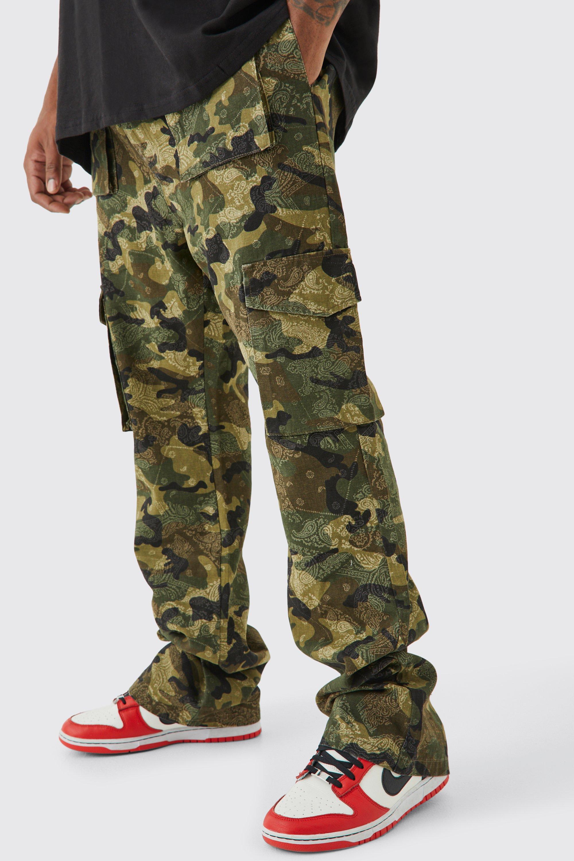 Slim Zip Flare Gusset Multi Cargo Camo Pants