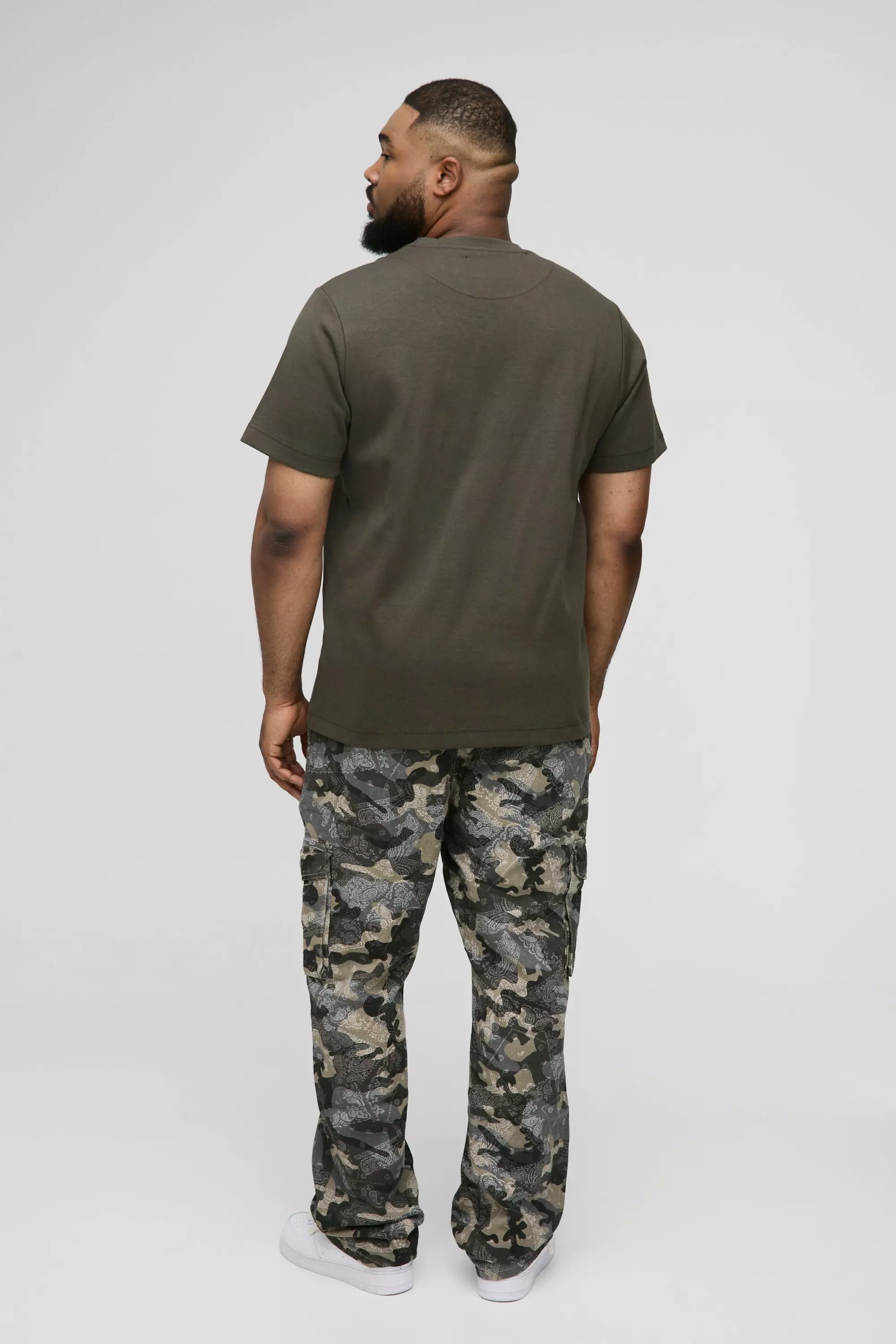 Light grey Plus Slim Flare Gusset Camo Bandana Cargo Trouser alternative image