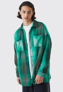 Green Oversized Button Up Ombre Check Overshirt