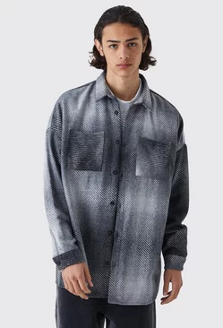 Oversized Button Up Ombre Check Overshirt Black