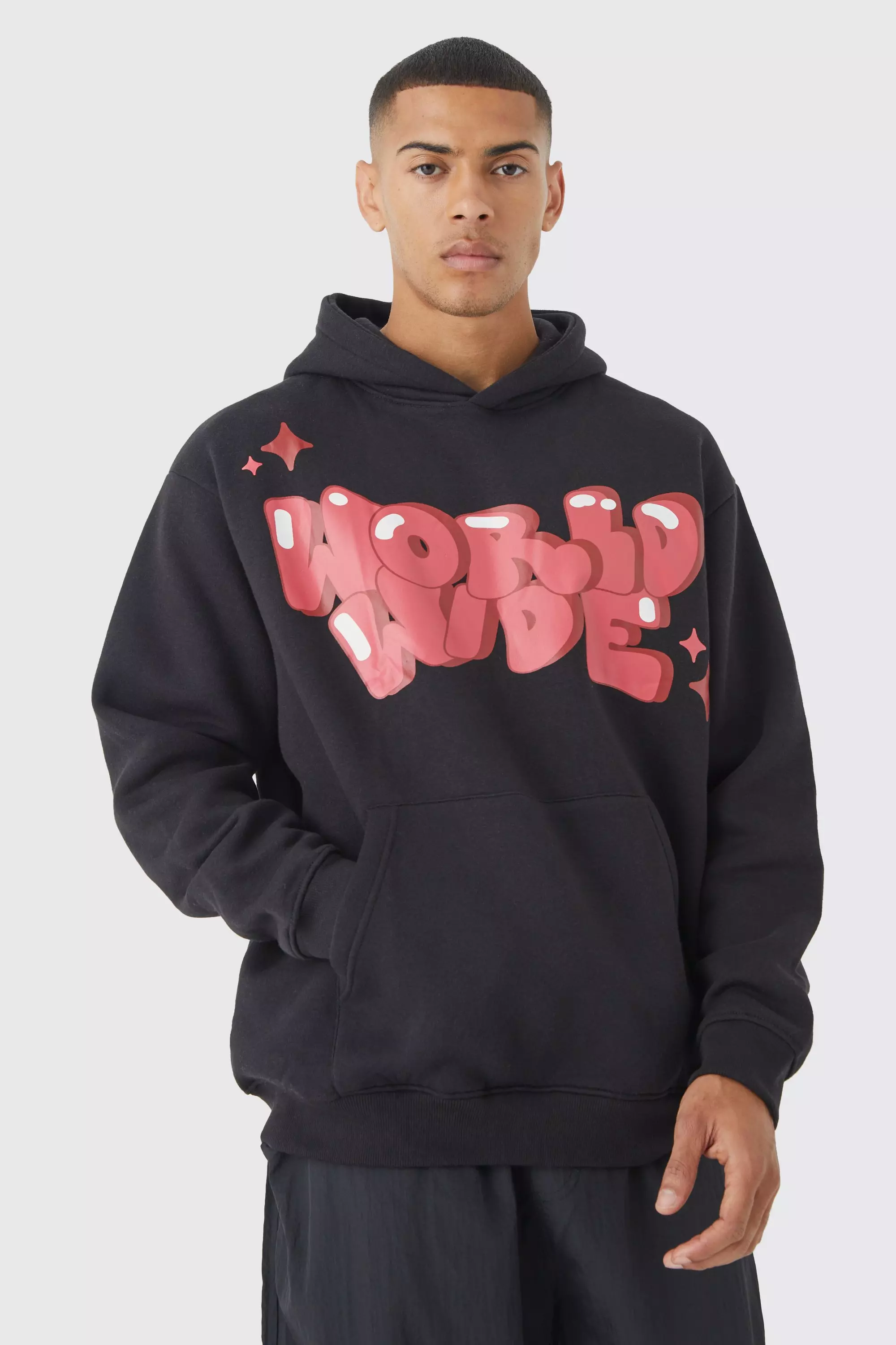 Oversized Worldwide Hoodie Black