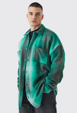 Oversized Button Up Ombre Check Overshirt Green