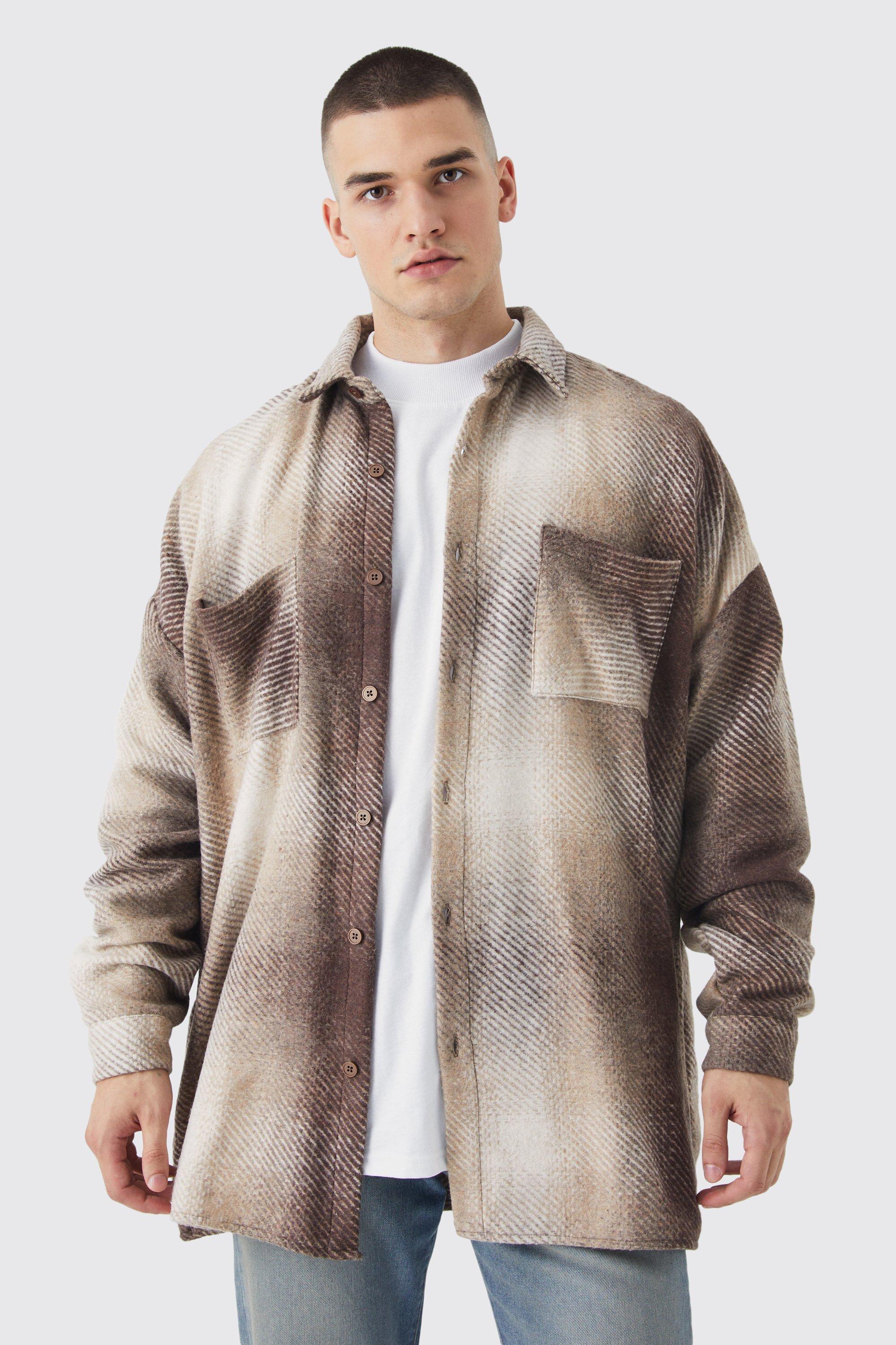 Oversized Button Up Ombre Check Overshirt | boohooMAN USA