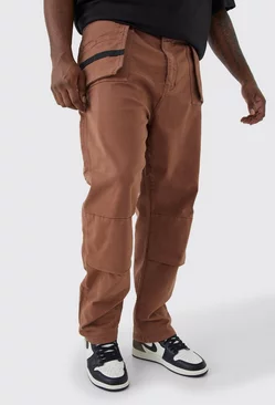 Chocolate Brown Plus Slim Fit Strap Detail Cargo Pants
