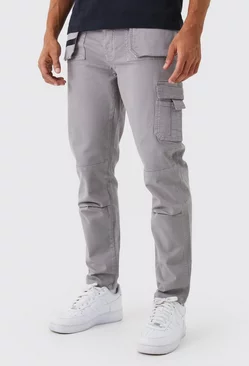 Charcoal Grey Slim Fit Strap Detail Cargo Pants