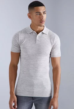 Muscle Short Sleeve Cable Polo Taupe