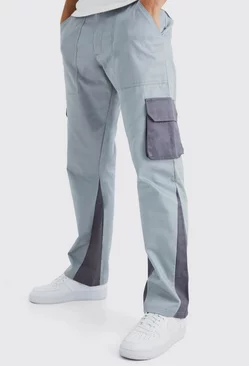 Tall Slim Flare Gusset Colour Block Cargo Pants Slate