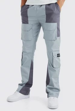 Tall Slim Flare Multi Cargo Colour Block Pants Slate