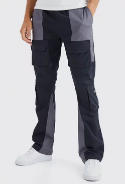 Black Tall Slim Flare Multi Cargo Colour Block Pants