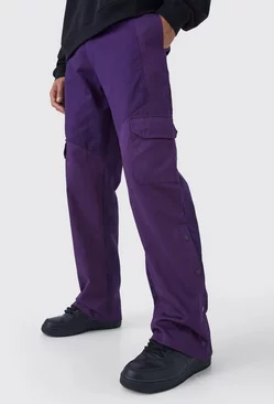 Tall Slim Fit Colour Block Cargo Pants With Woven Tab Purple