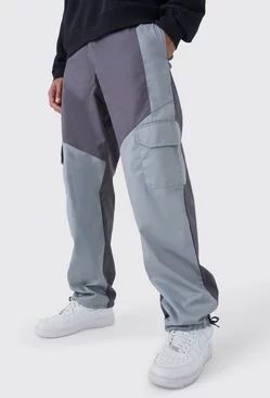 Tall Slim Fit Colour Block Cargo Pants With Woven Tab Charcoal