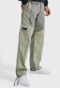 Khaki Tall Slim Fit Colour Block Cargo Pants With Woven Tab