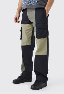 Tall Relaxed Fit Multi Colour Block Cargo Pants Khaki