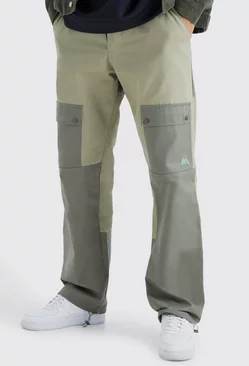 Tall Relaxed Fit Colour Block Tonal Branded Cargo Pants Khaki