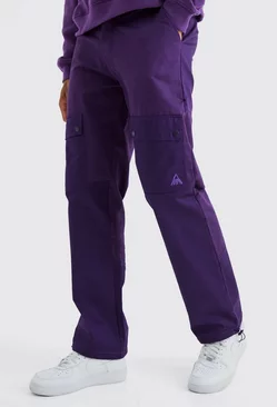 Tall Relaxed Fit Colour Block Tonal Branded Cargo Pants Purple