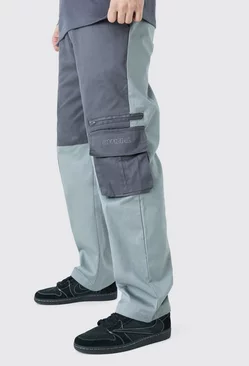 Tall Relaxed Fit Colour Block Official Branded Cargo Pants Charcoal