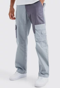 Tall Relaxed Fit Colour Block Tonal Branded Cargo Pants Charcoal