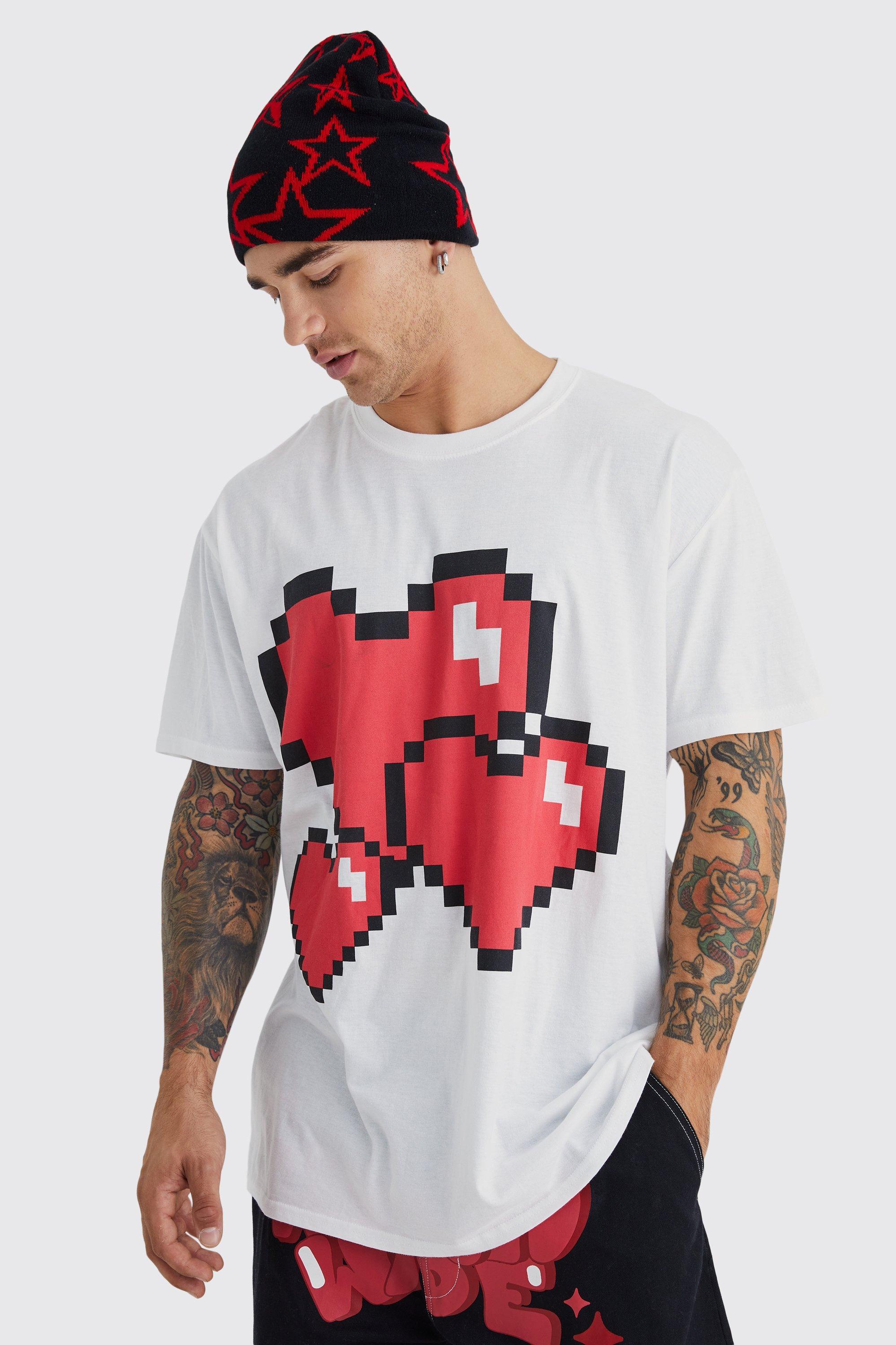 boohooMAN Plus Size Pixilated Heart Graphic T-Shirt