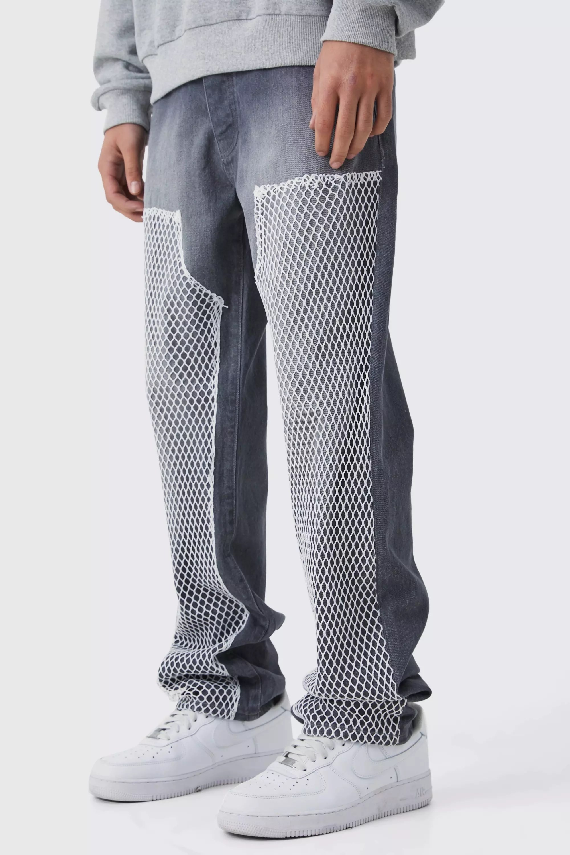 Grey Relaxed Mesh Worker Panel Jeans