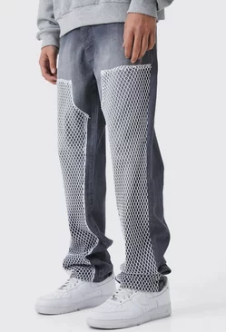 Relaxed Mesh Worker Panel Jeans Mid grey
