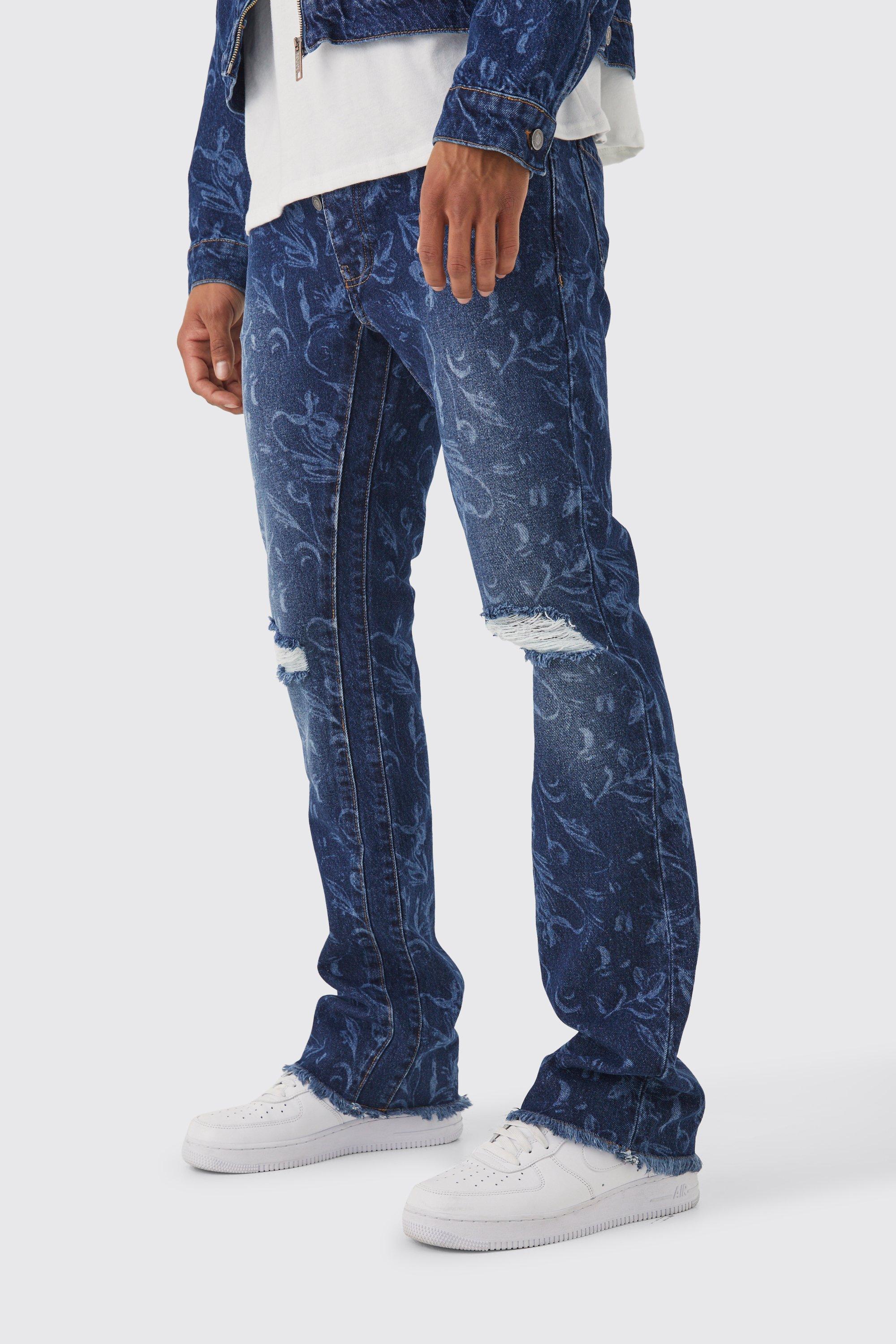 Dark blue Slim Flare Laser Print Gusset Jean