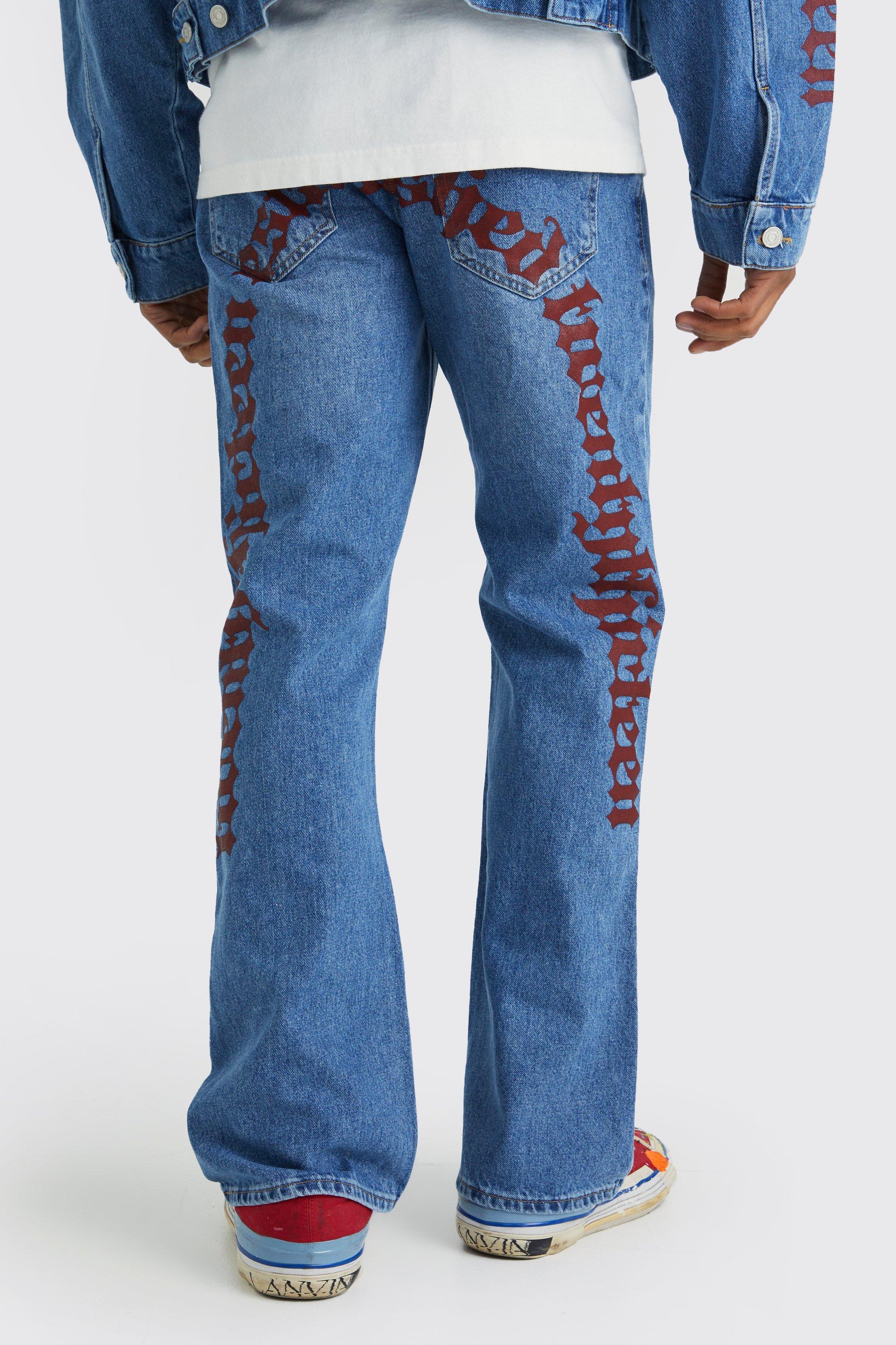 Mid blue Relaxed Flare Rigid Graphic Waistband Jeans