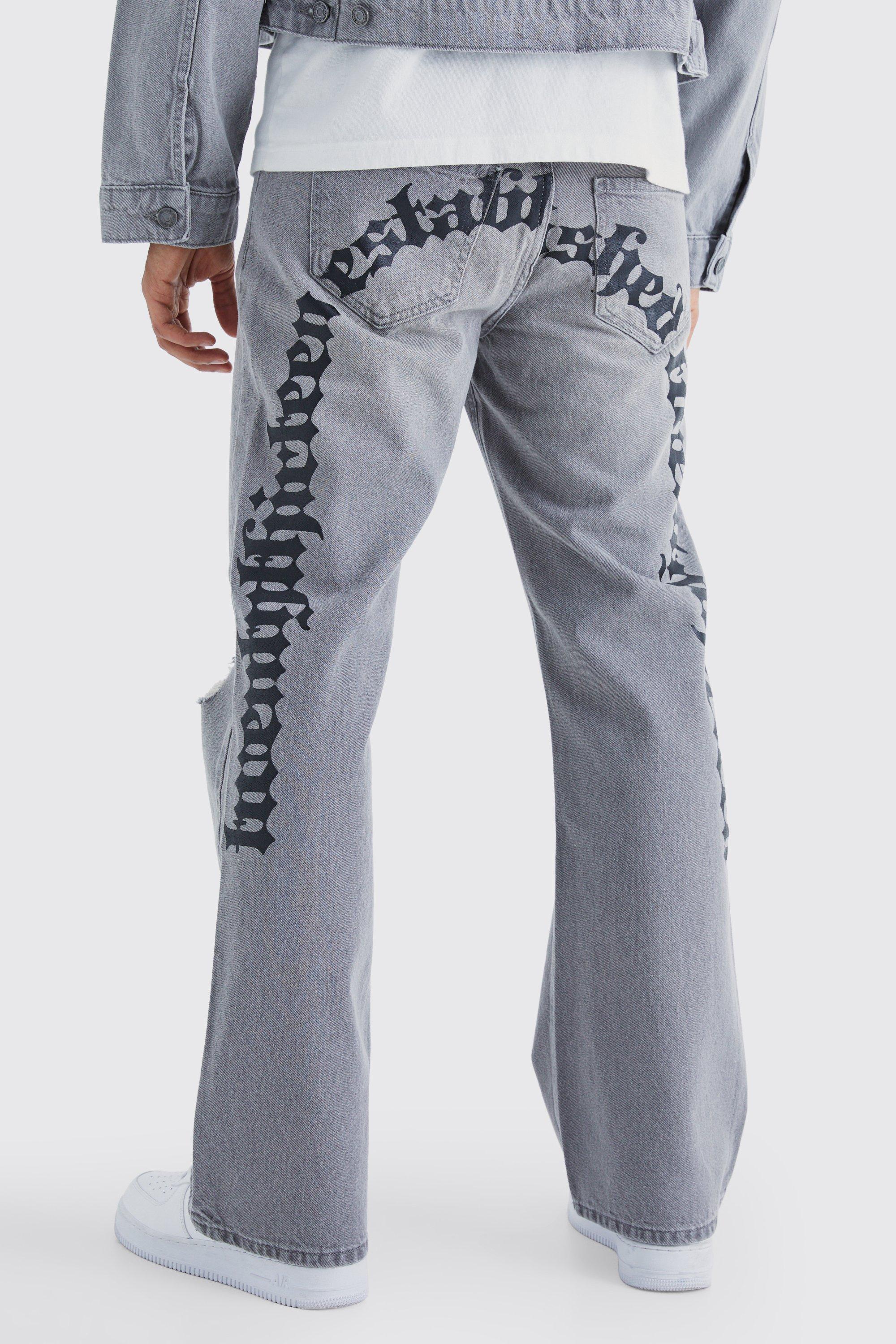 Lockere Schlagjeans mit Print, Grey